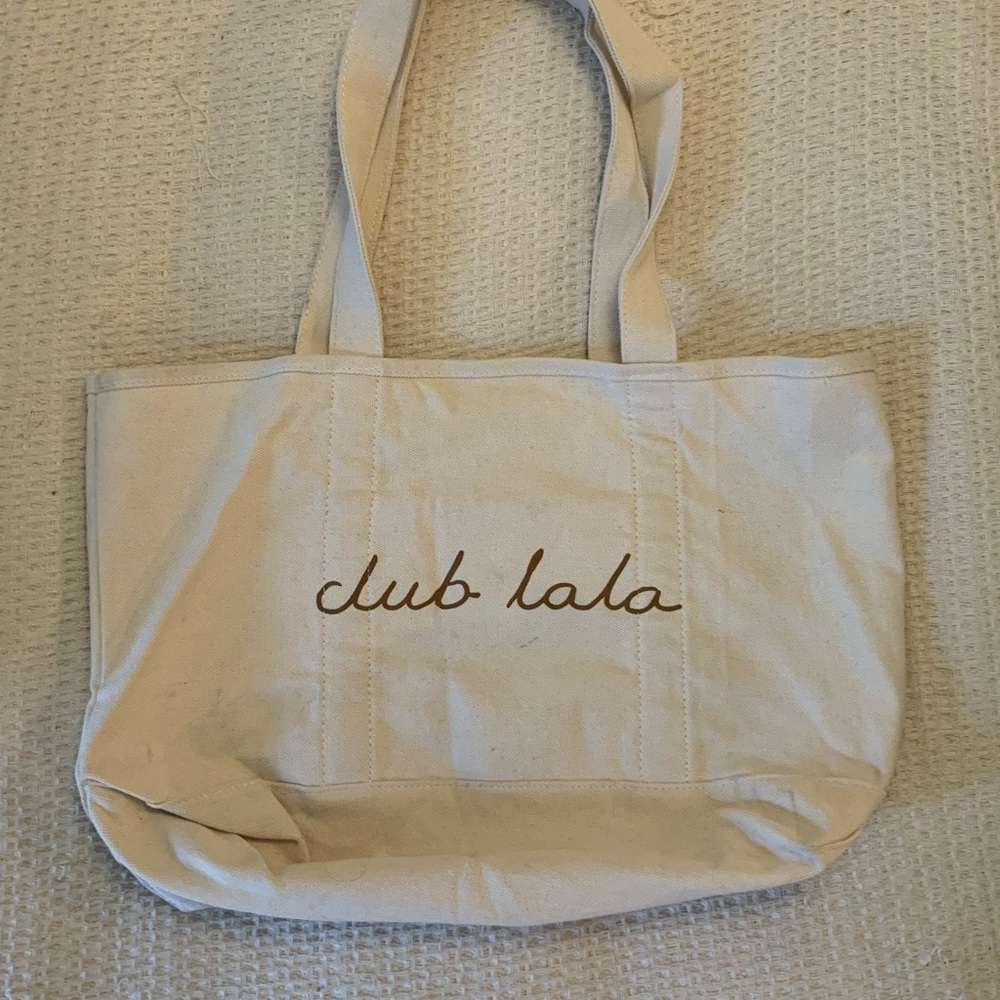 Club Lala Kind Cafe Horse Logo Canvas Tote Bag Purse Cream Beige Shoulder Bag - Picture 5 of 6